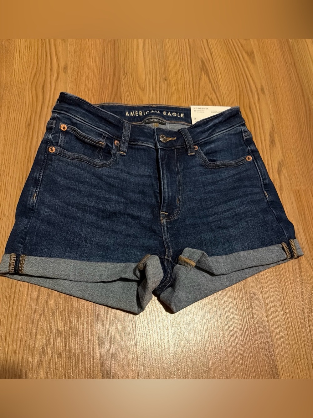 American Eagle Outfitters Dark Blue Denim Roll-Cuff Shorts